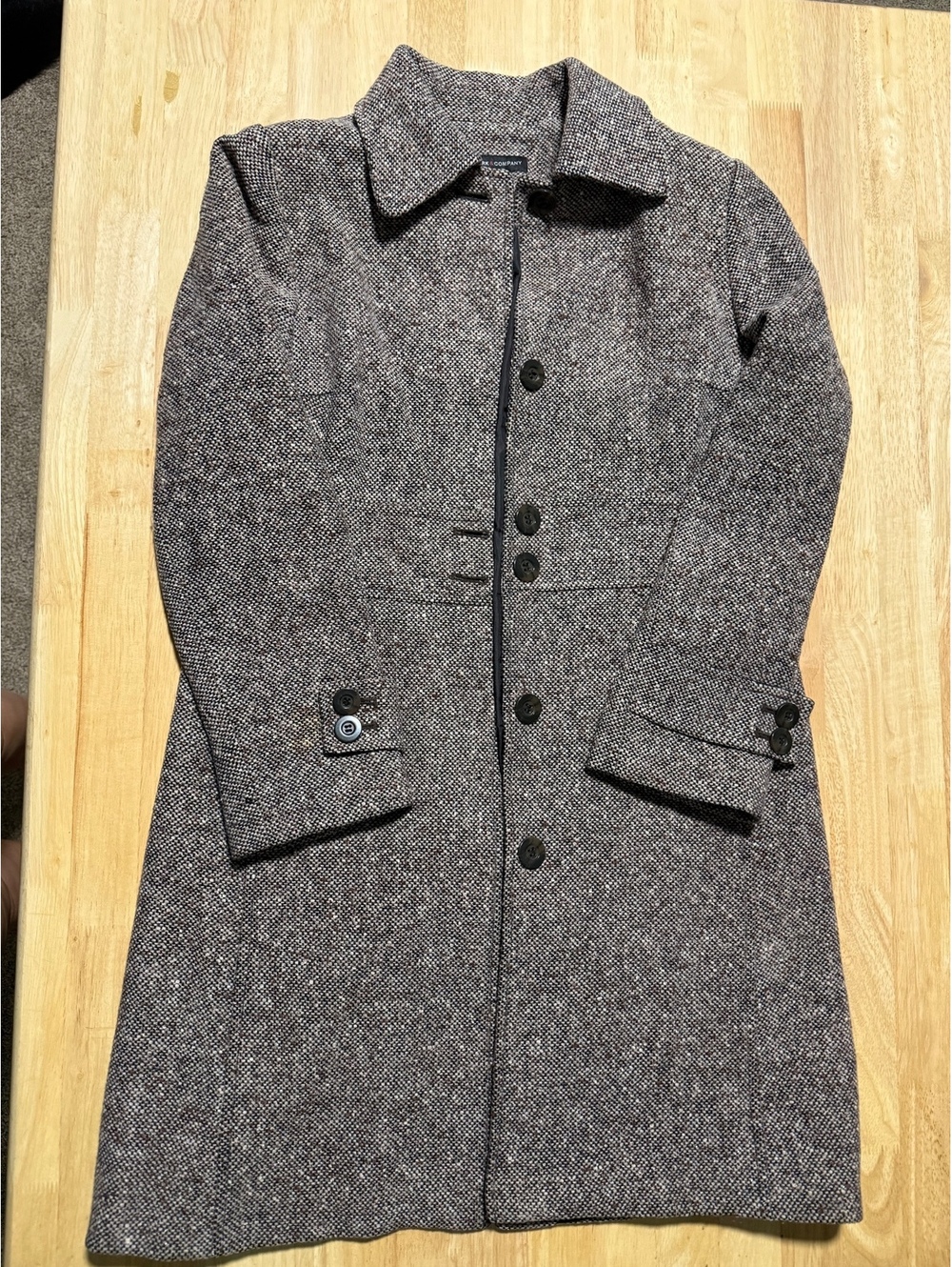 New York & Company Women’s Size 8 Wool Blend Long Coat Black Brown Gold Tweed